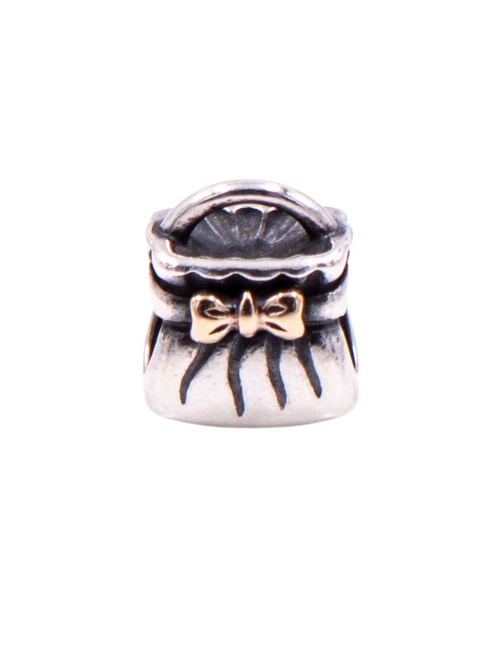 Pandora Sterling Silver Purse Charm with 14K Gold Bow Retired